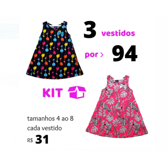 Kit C/3 Vestidos Pipa 4 Ao 8